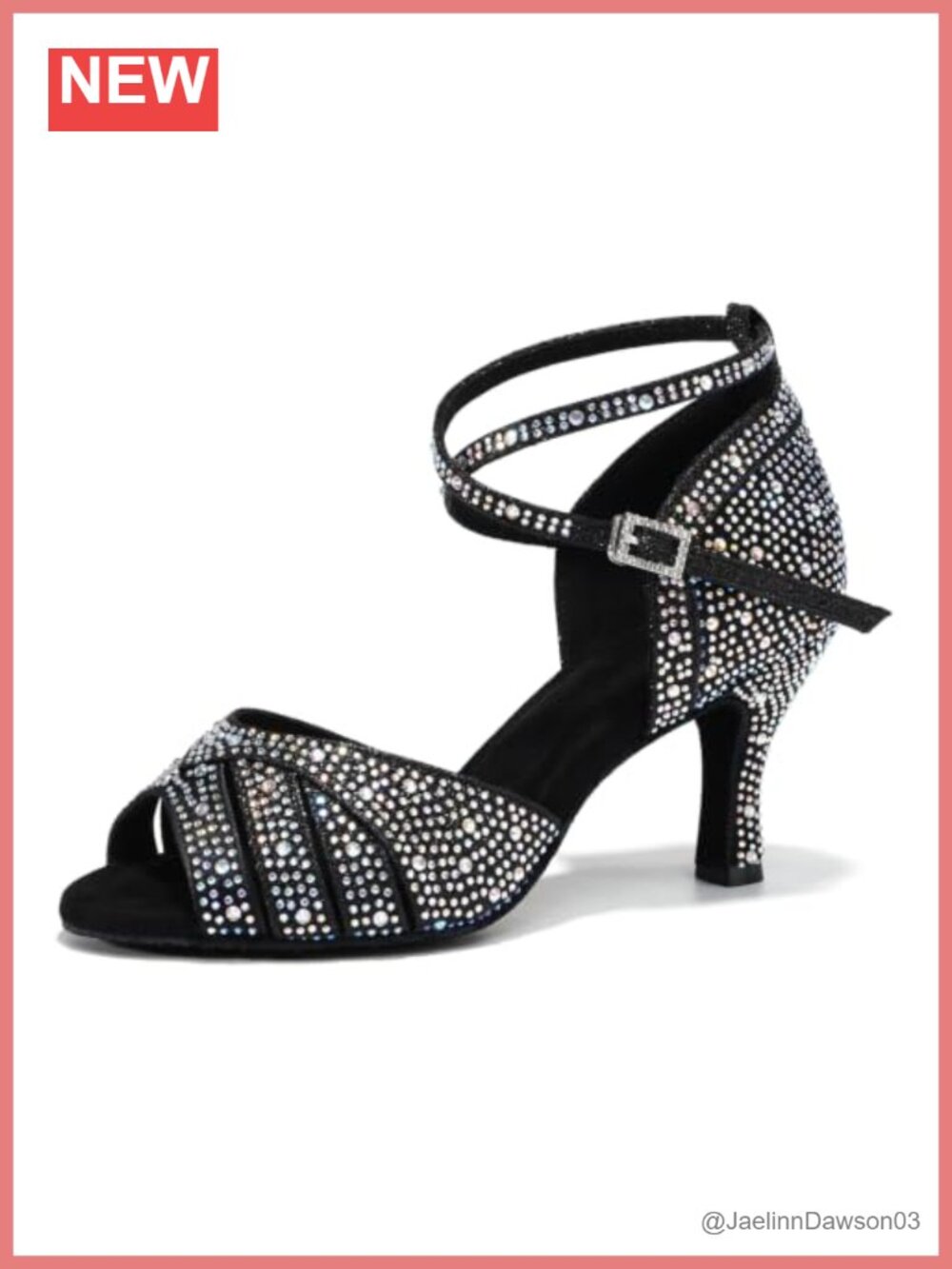 Women Rhinestone Latin Dance Shoes Ankle Strap Salsa Ballroom Heels Open Toe